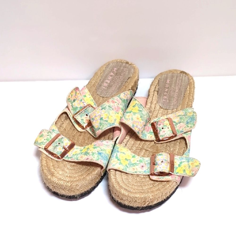 Loveshackfancy x Manebi Nordic Floral Leather Espadrille Slides